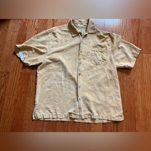 Jamaica Jaxx 100% Silk Jacquard Palm Frond Hawaiian Shirt Yellow L Banana Leaf